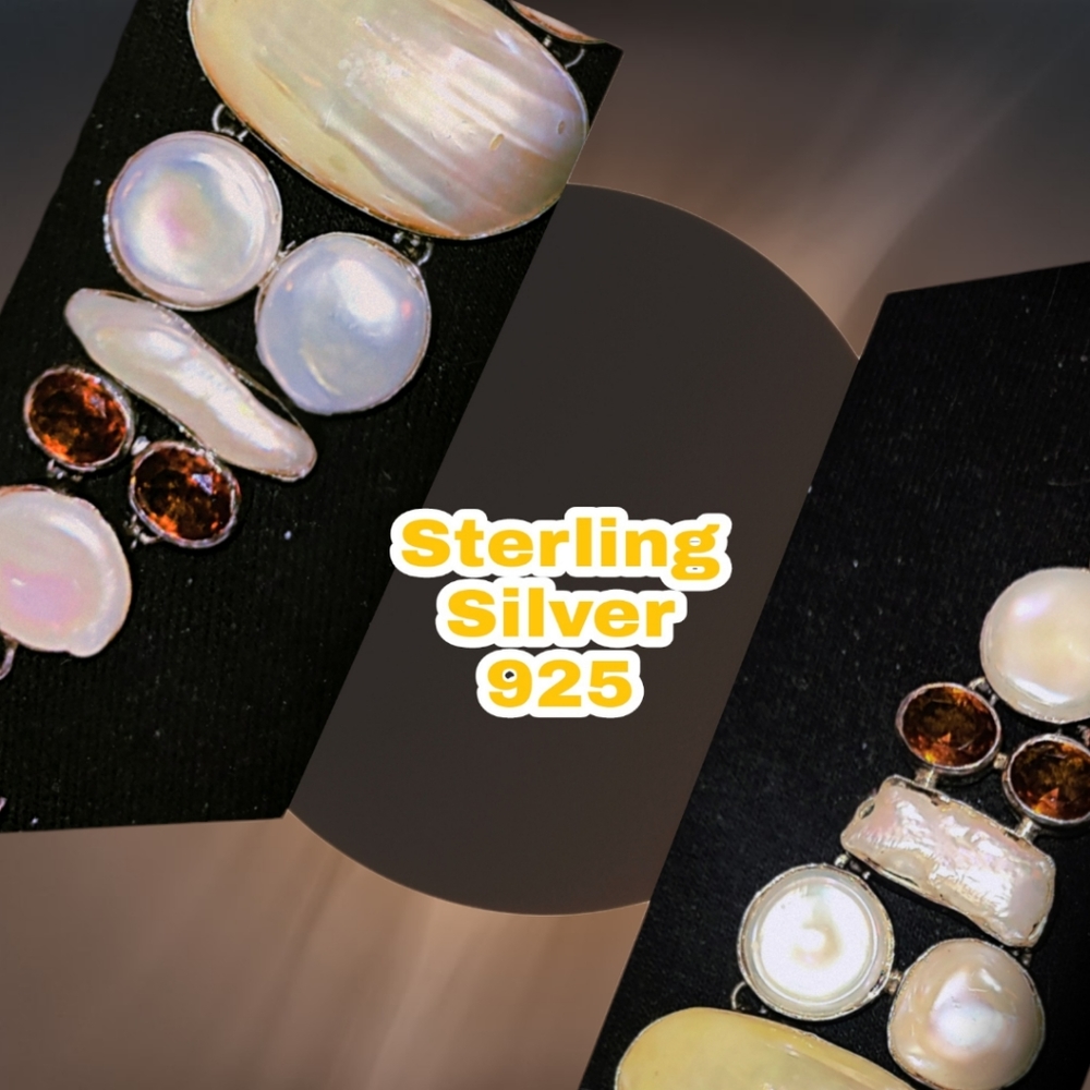 Sterling Silver bracelet with Mother of Pearl and Topaz - Picture 2 of 6